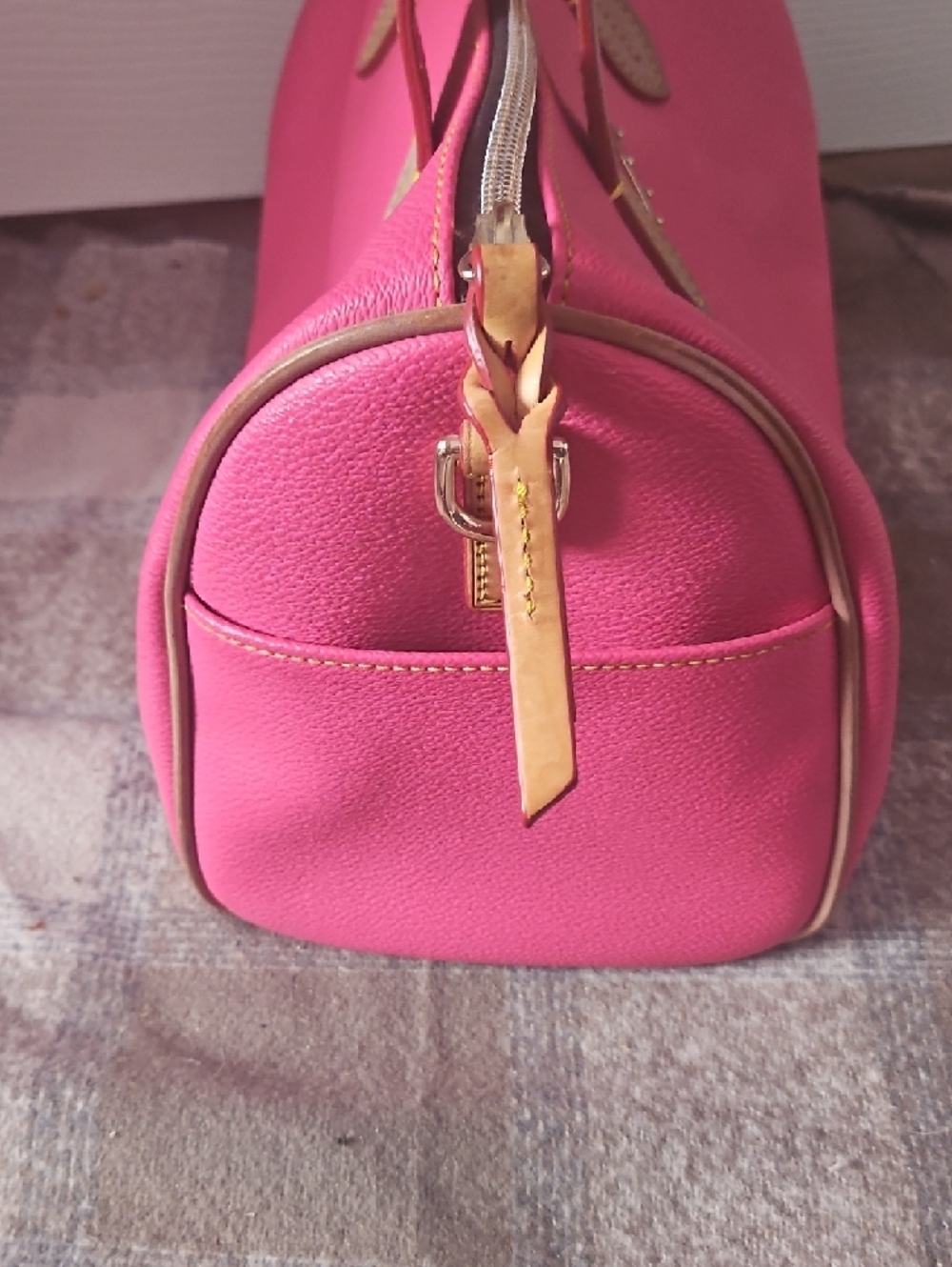 Dooney & Bourke Hot Pink Leather Tote with Tan Handles - Picture 3 of 11